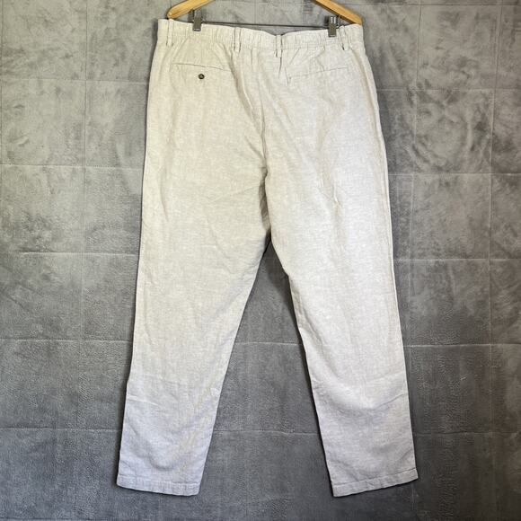 Old Navy Pants Men XL Tan Linen Blend Loose Taper Pleated Lightweight Drawstring - Picture 3 of 10